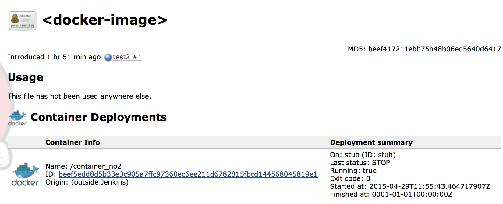 Figure 3. Container deployments summary on the image page