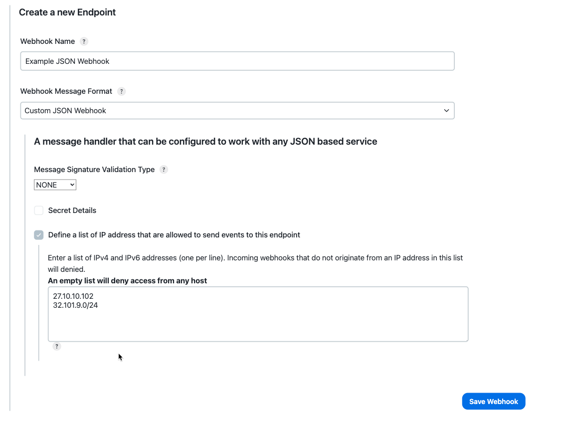 custom json webhook config none