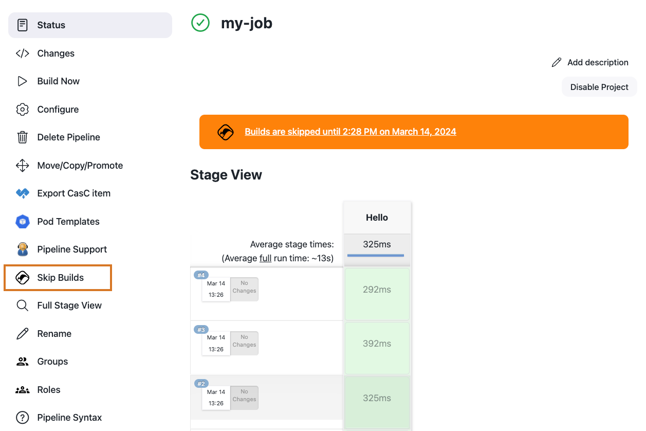 Figure 1. The main job screen when a skip has been applied