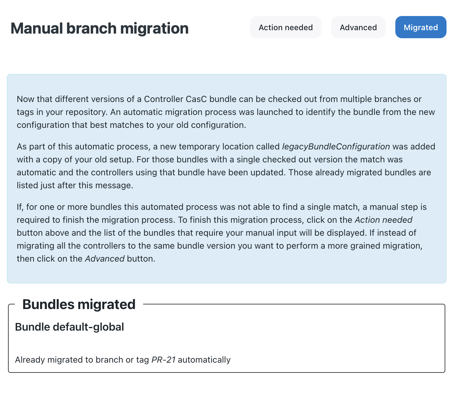 Bundles migrated tab