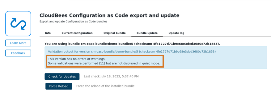Bundle validation in quiet mode