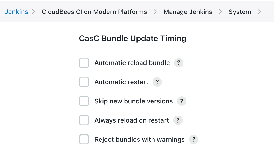 Bundle Update Timing configuration settings