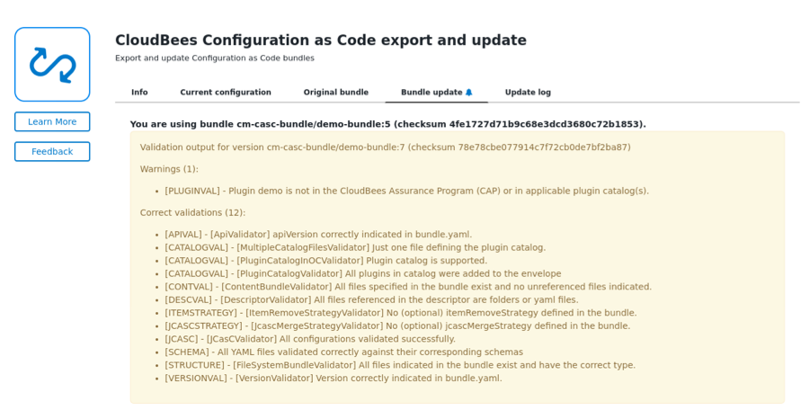 Bundle Validation Warning Message