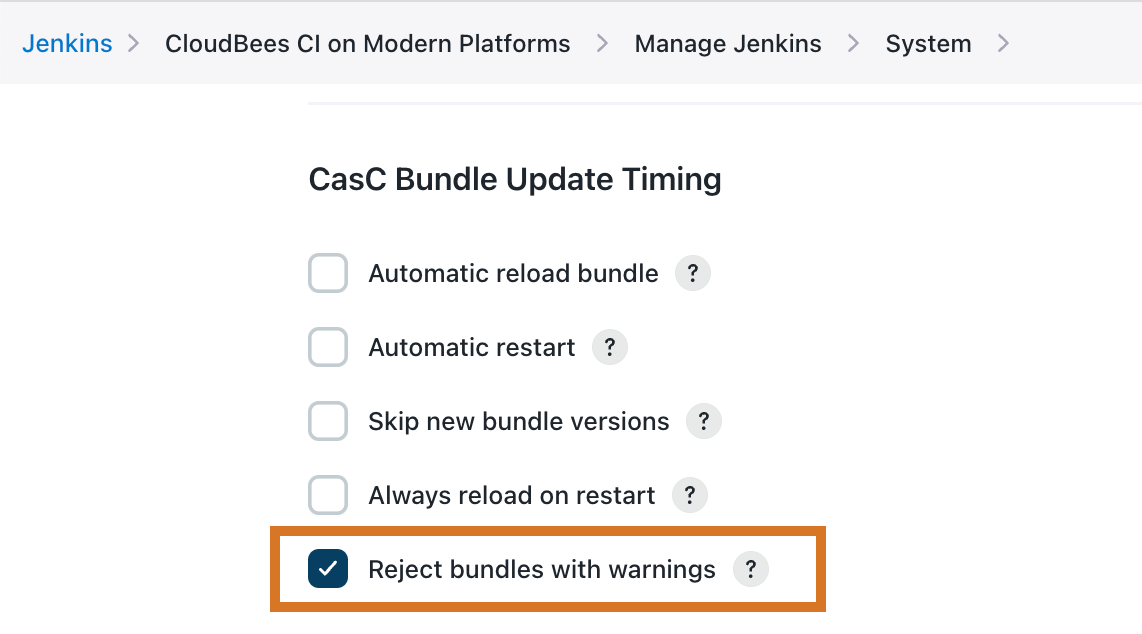 Configure Reject bundles with warnings