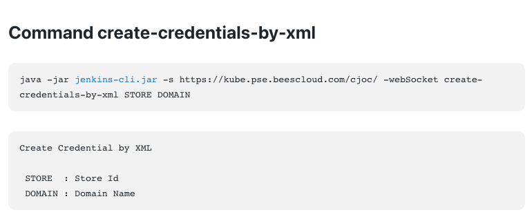 The Jenkins CLI command for adding credentials to a credentials store