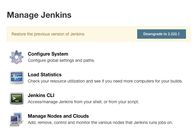 Top-level configuration settings available to a user with Overall/Manage