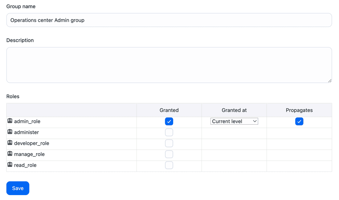 Figure 3. Example attribution of admin_role to the Admin group with propagation Example attribution of admin_role to the Admin group with propagation