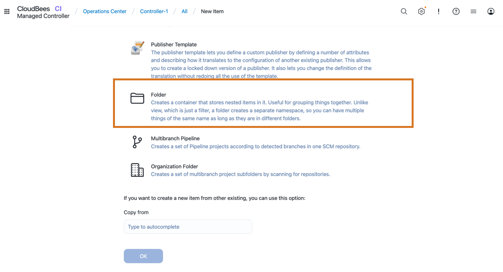 Figure 2. Create a new folder Create a folder item