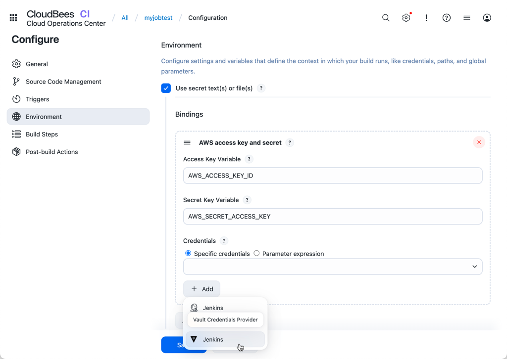 Add HashiCorp Vault credential to a job
