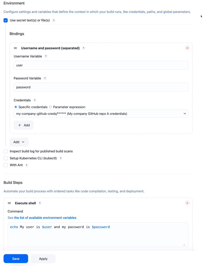 Injecting username and password (separated)