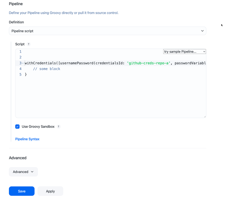 Paste pipeline script into Pipeline job configuration page