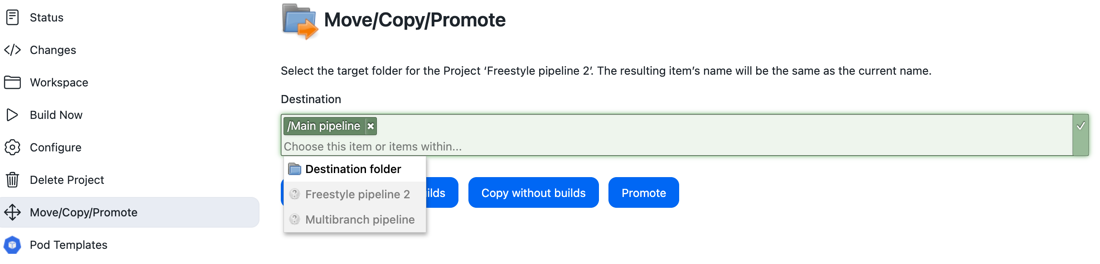 Figure 1. The Move/Copy/Promote operation provided by the Operations Center Context plugin, replacing the Move operation provided by the Folders plugin.