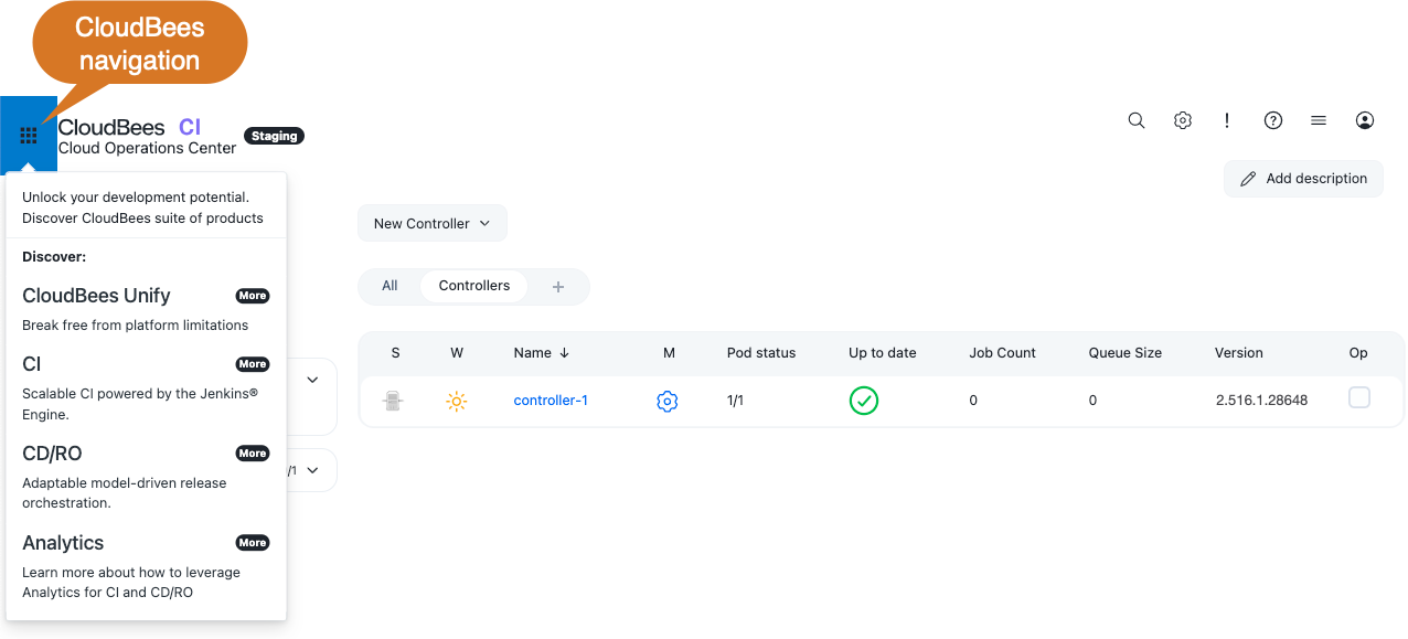 CloudBees navigation