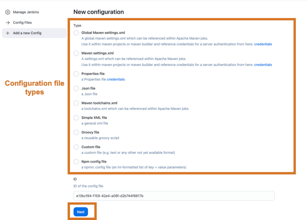 Select the configuration file type