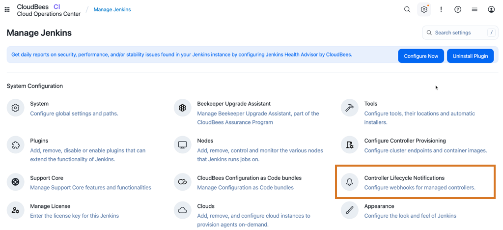 Configure Controller Lifecycle Notifications plugin