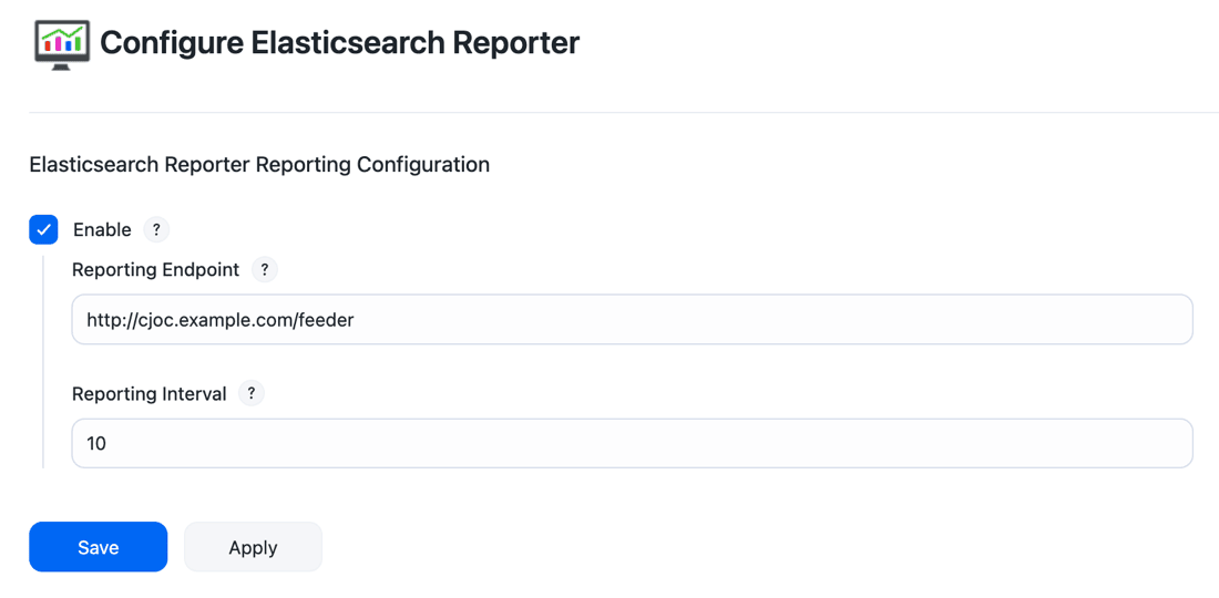 Elasticsearch Reporter configuration options on managed controller.