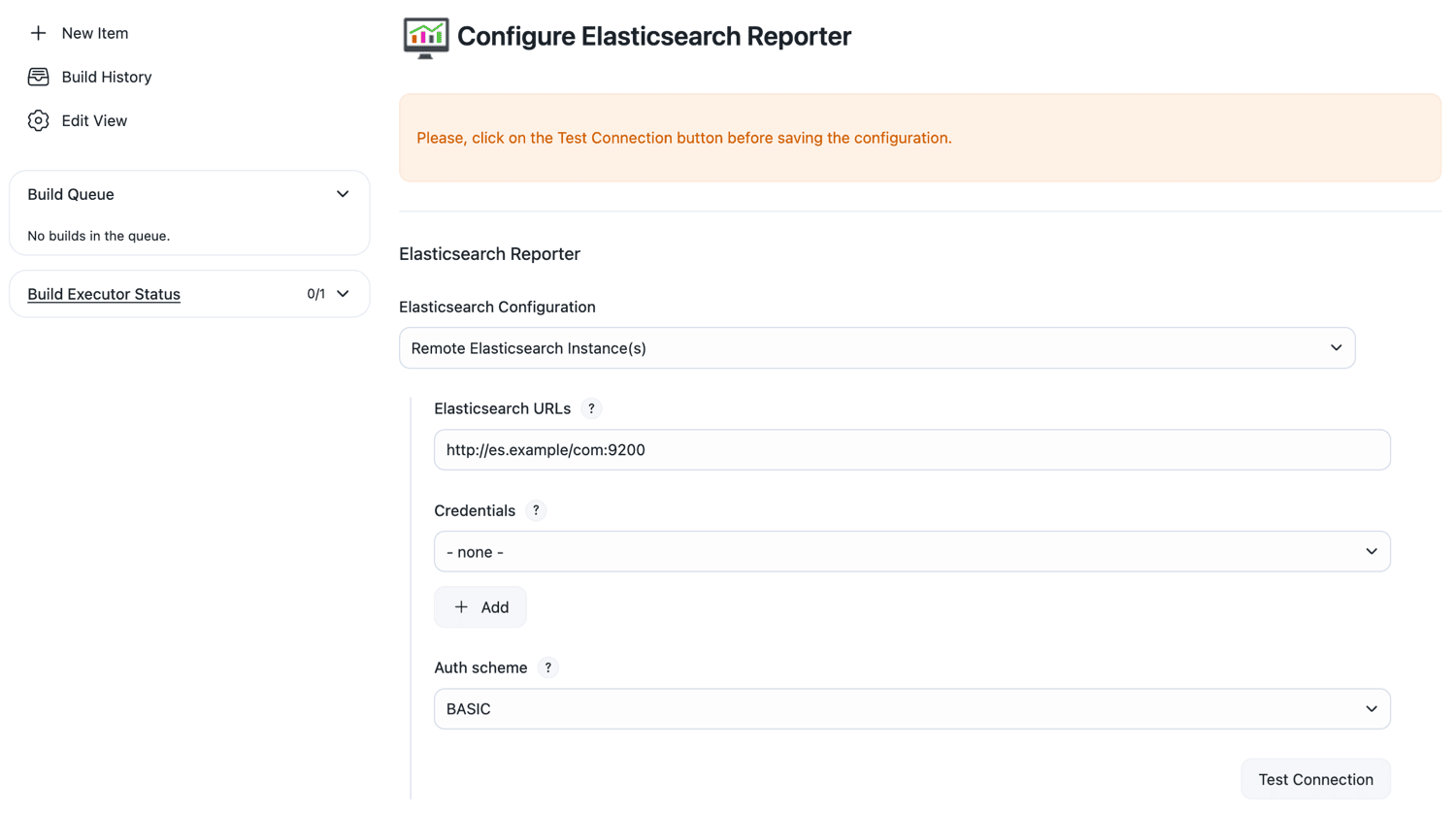 A basic setup for the Elasticsearch Reporter.