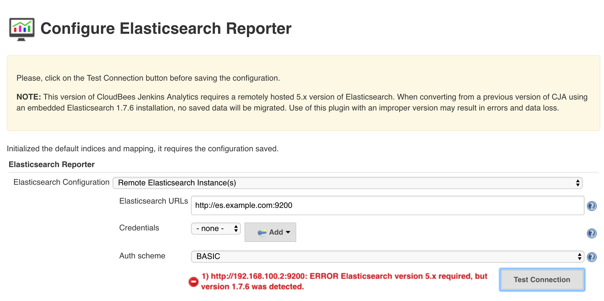Incompatible Elasticsearch version message in CloudBees CI.