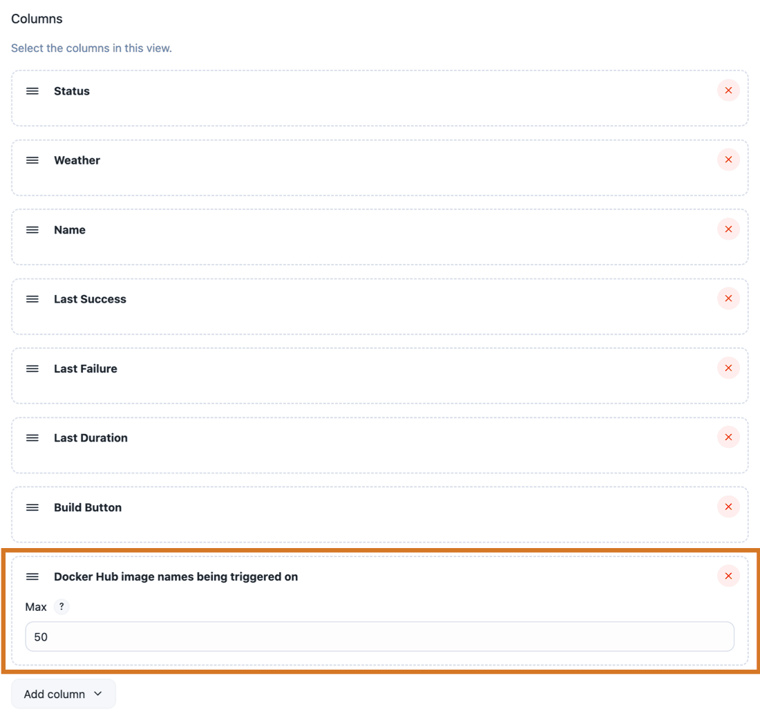 Figure 6. Column selection of the list view configuration Column selection of the list view