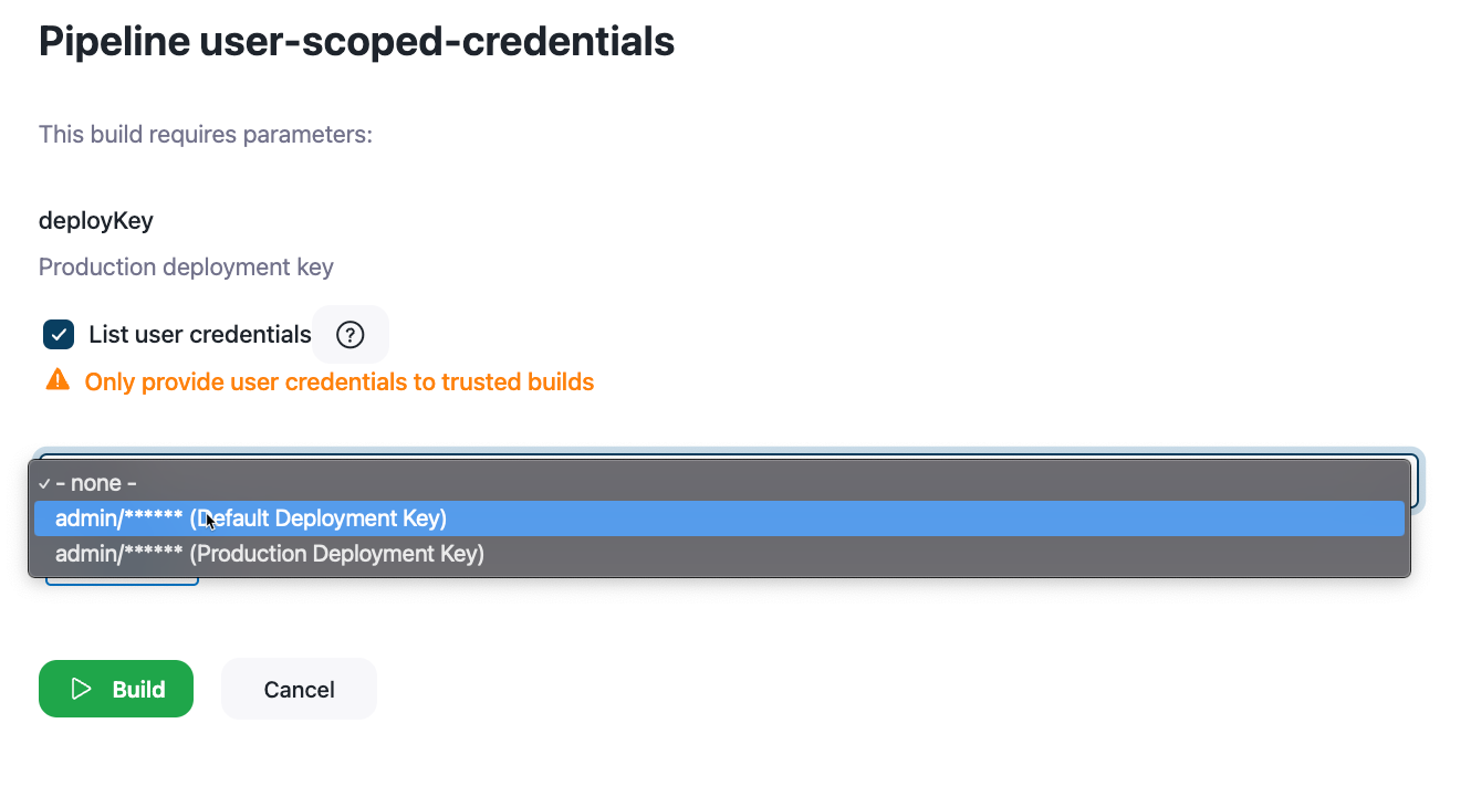 Select user-scoped credentials for build