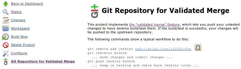 Figure 1. The "Git Repository for Validated Merge" screen