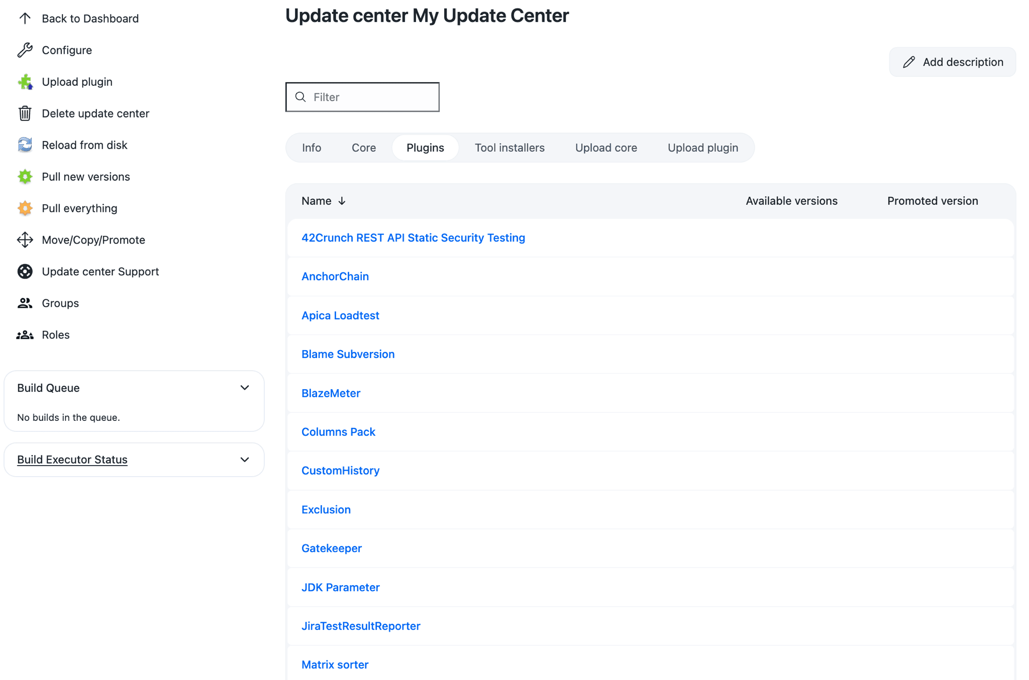 Update Center - plugin tab