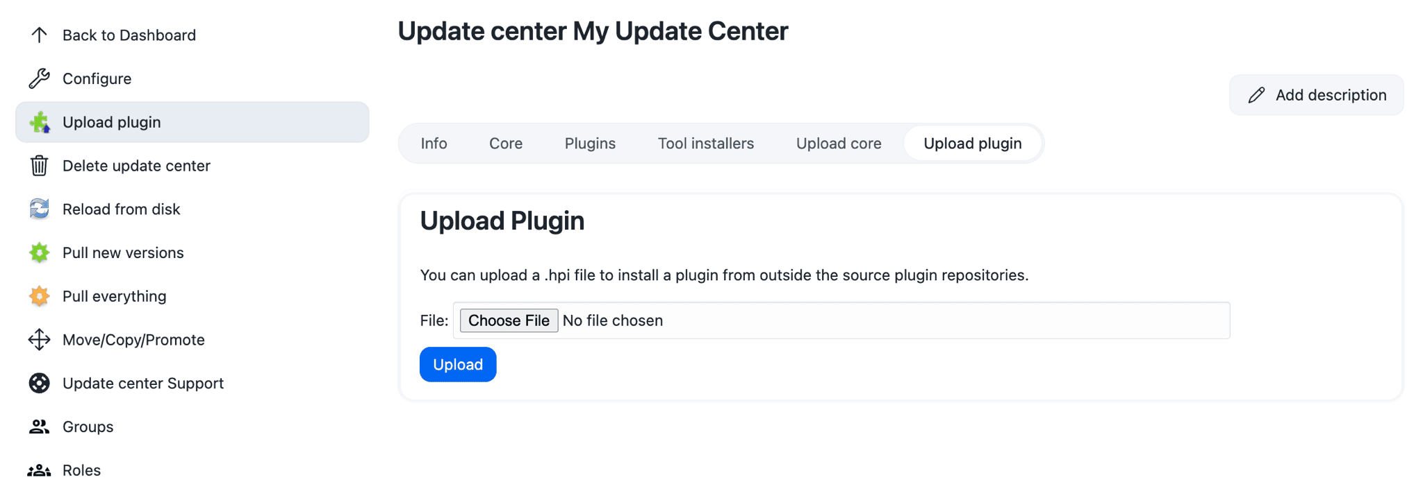 Update Center - Upload plugin tab