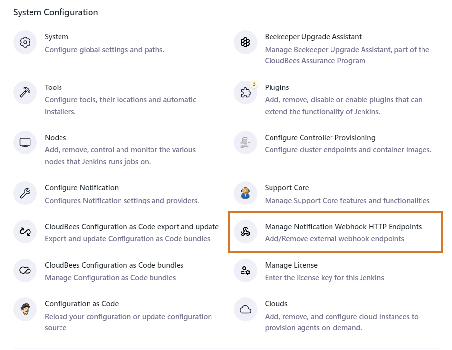 Manage Notification Webhook HTTP Endpoints menu item
