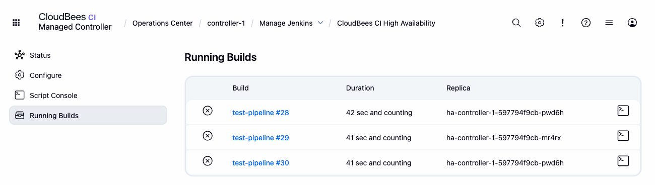 View running builds in HA controllers