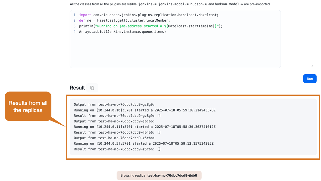 Figure 6. Results for the HA Script Console Results for the HA Script Console