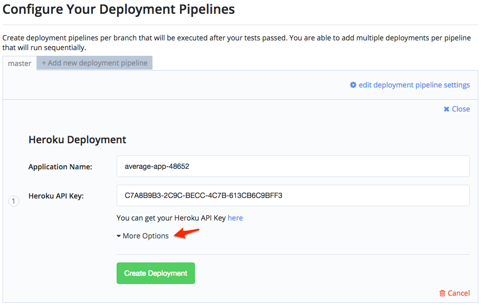 Select Heroku Deploy Options