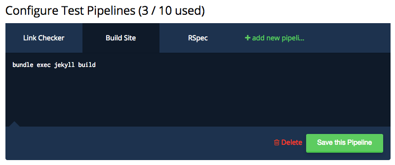 Configuration of test pipelines