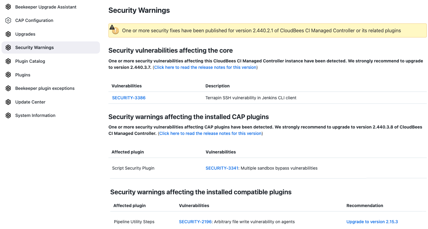 Figure 4. Security Warnings page Security Warnings page