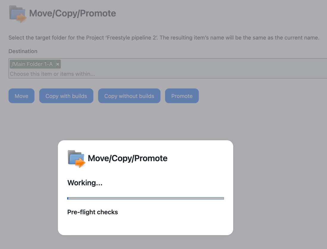 Figure 7. A move/copy/promote operation in the running post-validation checks. operation in progress 2