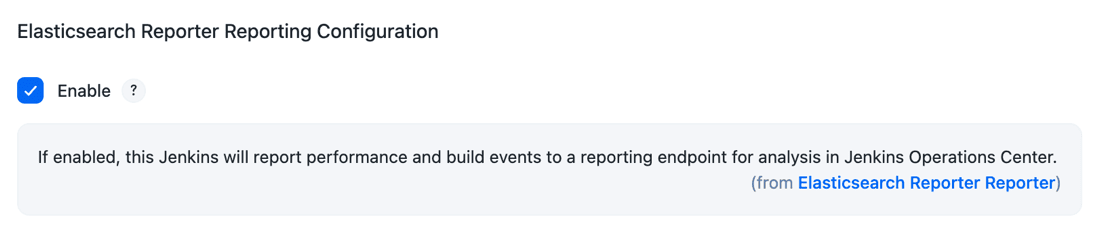 Figure 5. Enable Elasticsearch Reporter reporting configuration Elasticsearch Reporter reporting configuration options.