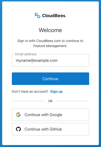 Organization users who are not administrators can use the CloudBees Feature Management sign-in screen only if **SAML Strict Mode** is disabled.