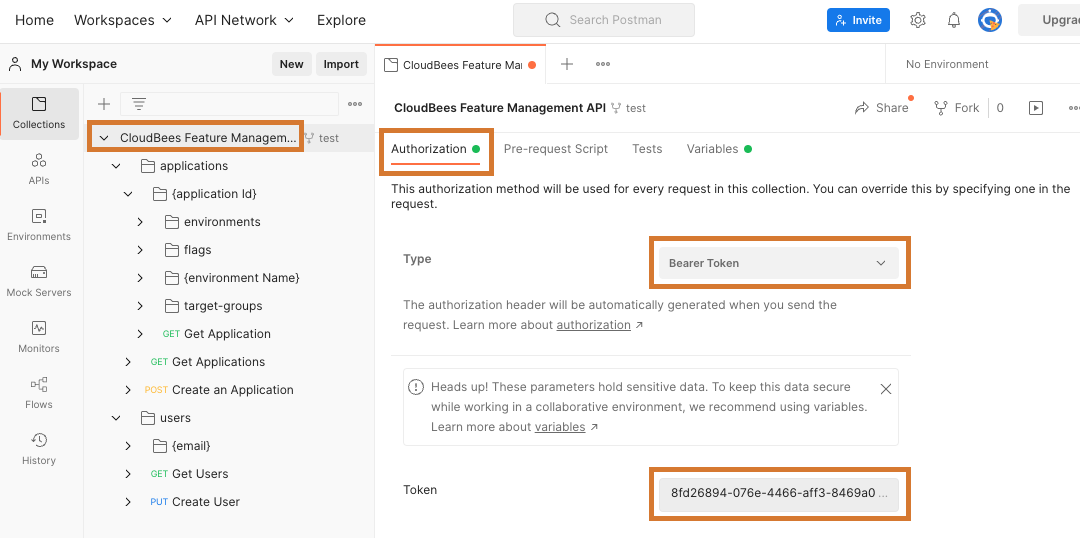 Adding an API user token to a fork of the CloudBees Feature Management Postman collection.