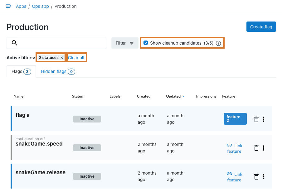 Selecting cleanup candidates and clear filter