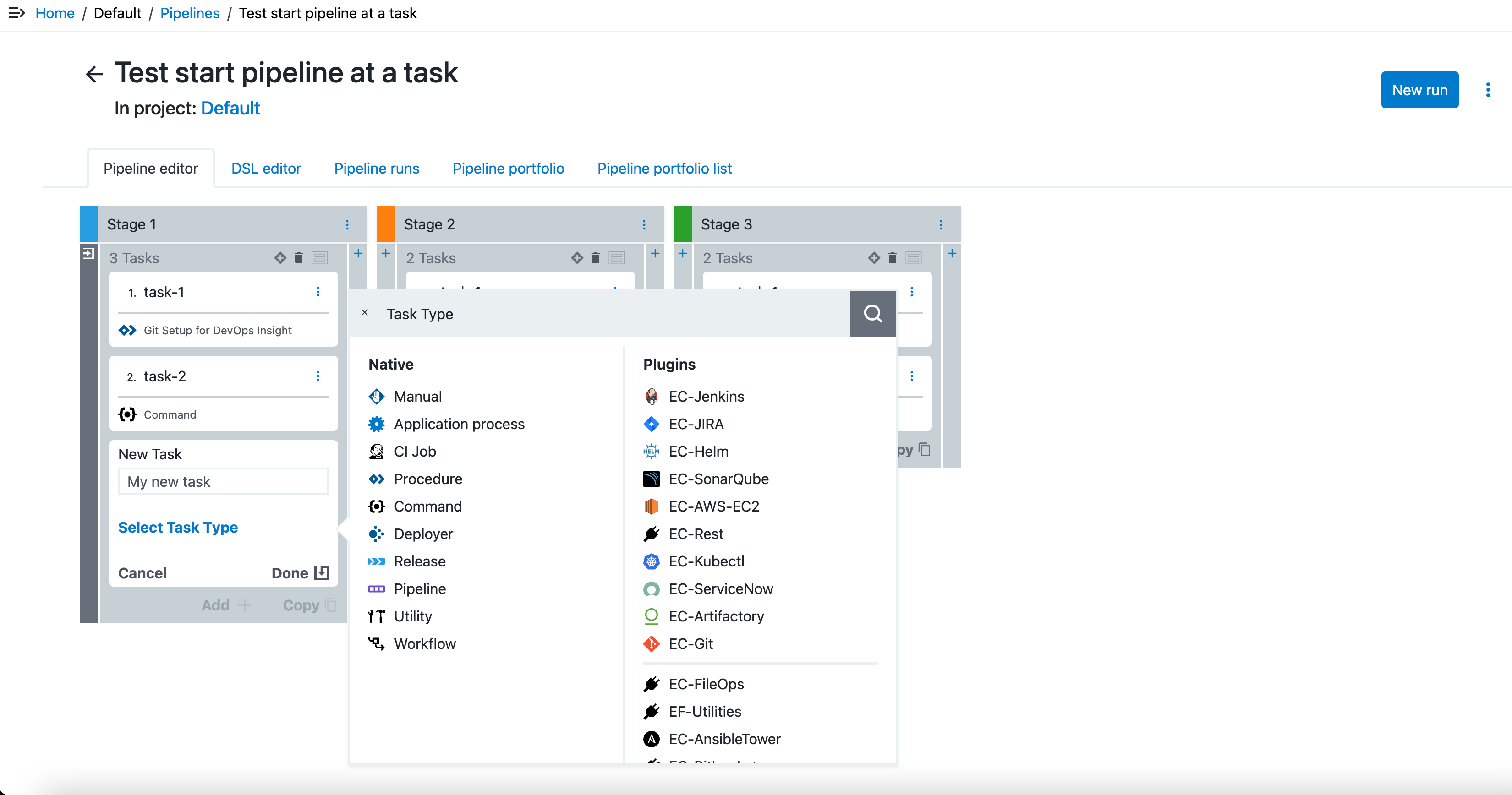 Figure 4. Selecting a task type Select a pipeline task type