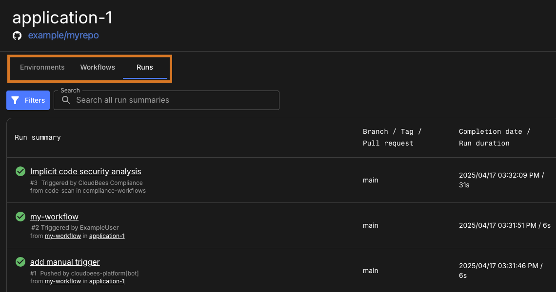 Figure 1. An example application with tabs highlighted. Application tabs
