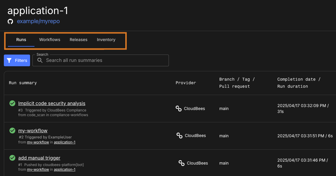 Application tabs