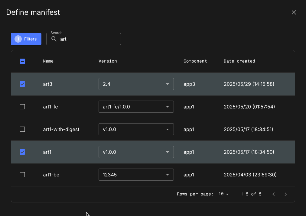 Select artifacts