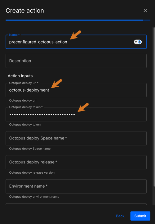 Create preconfigured action