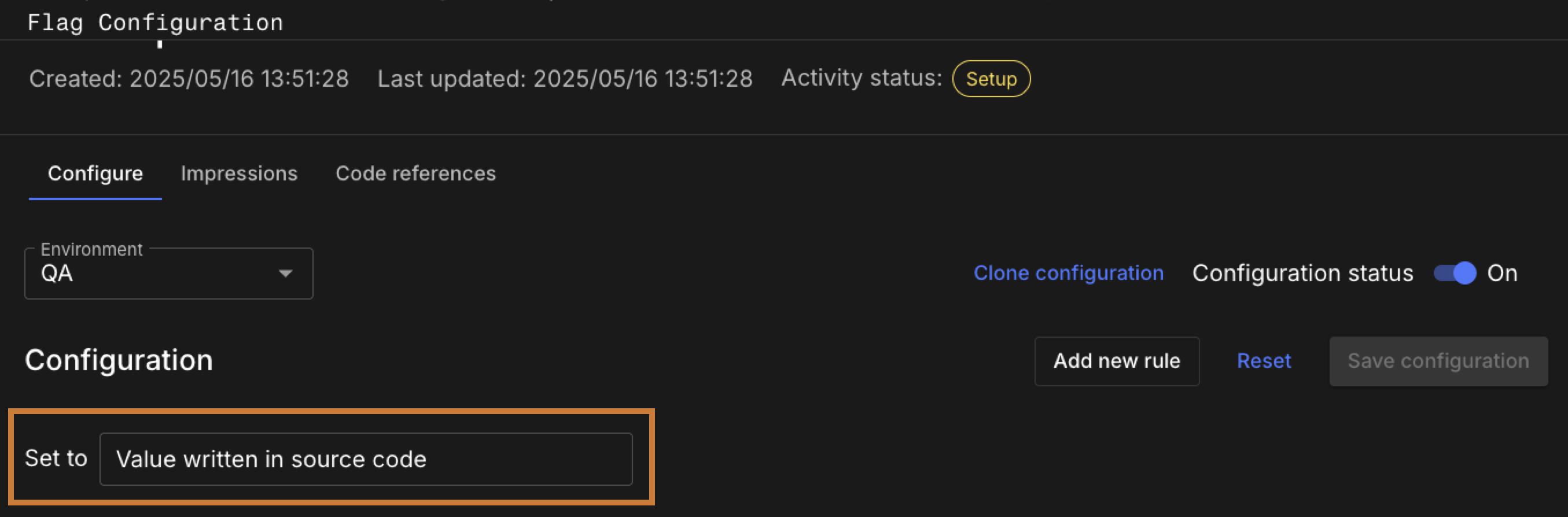 Figure 2. Example string flag with the default condition. Example flag with value in code