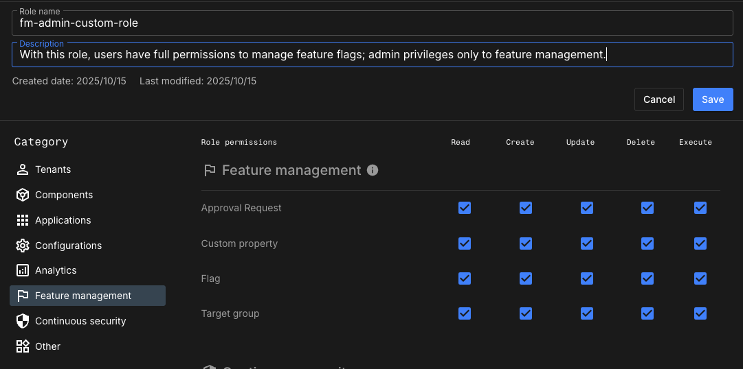 Feature management admin