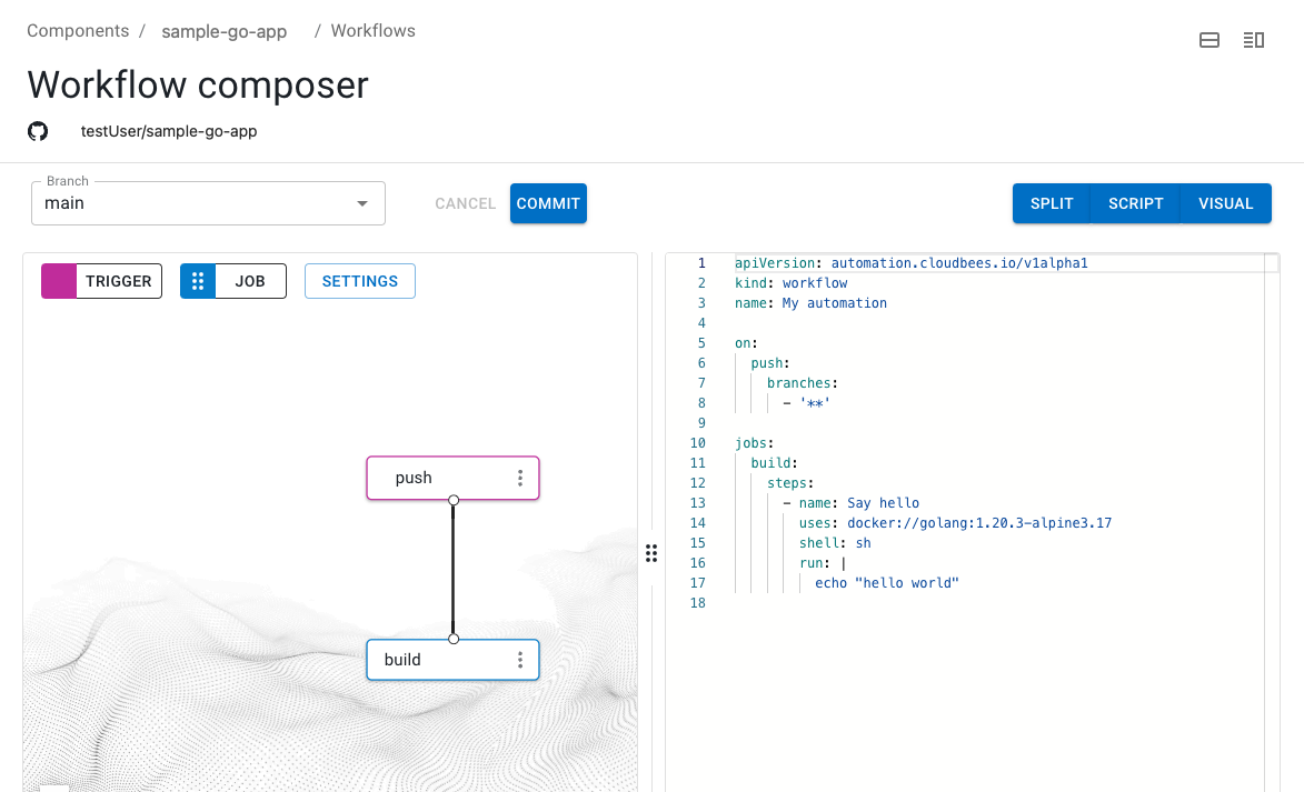 Hello world output workflow