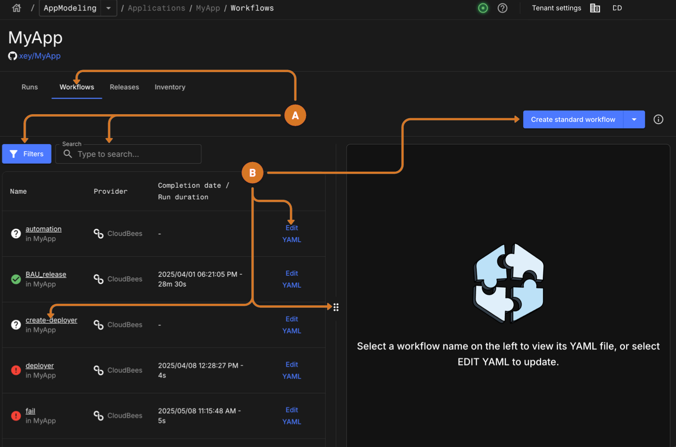 Figure 1. Application Workflows list JOB LOGS