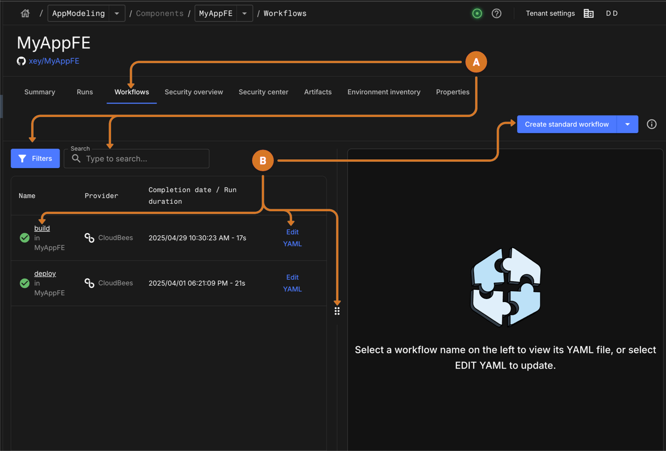 Figure 2. Component Workflows list JOB LOGS