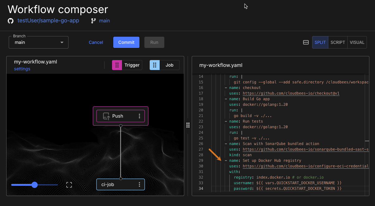 Figure 1. Docker setup step with Commit highlighted. Docker sign-in step