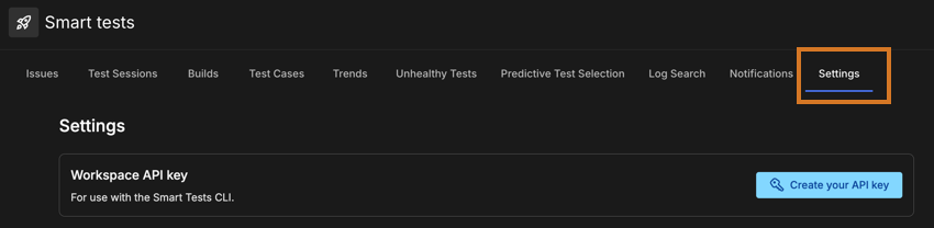Settings tab on dashboard